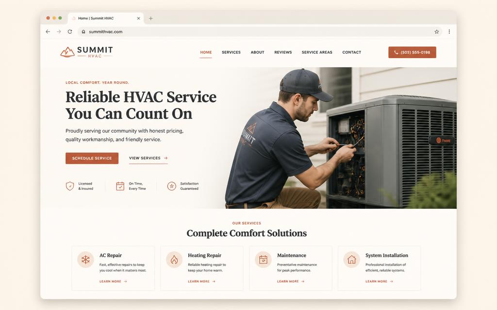 HVAC service website mockup