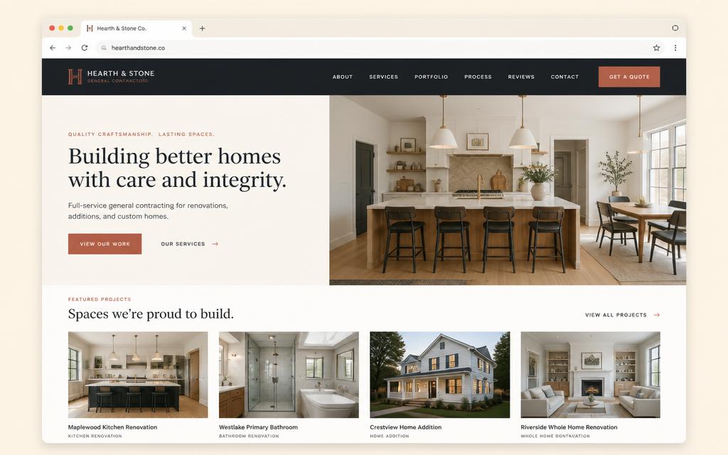 General contractor website mockup