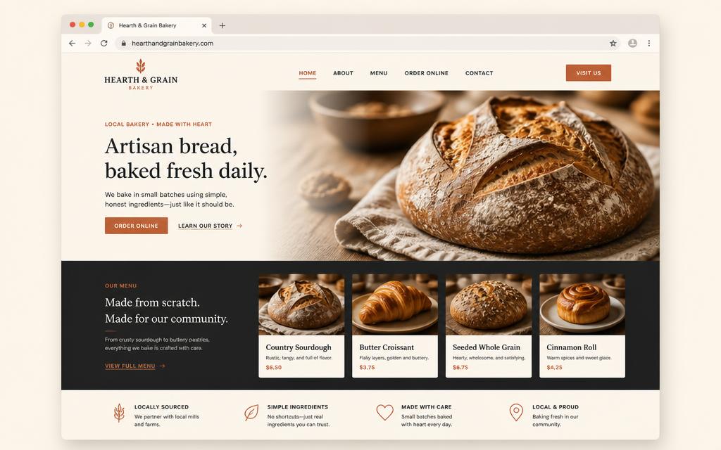 Local bakery website mockup